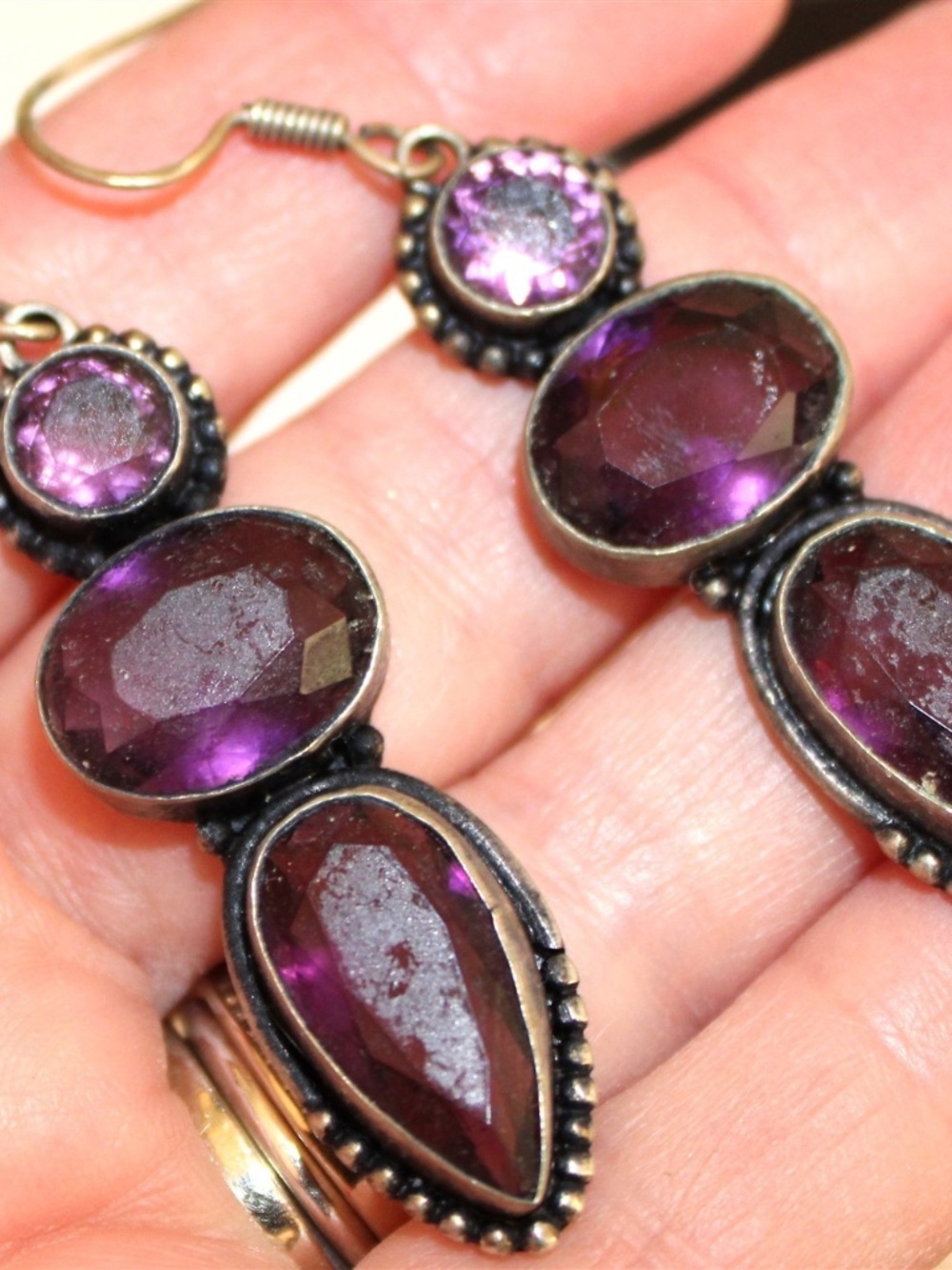 Beautiful 925 sterling silver marked large amethyst gemstone earrings